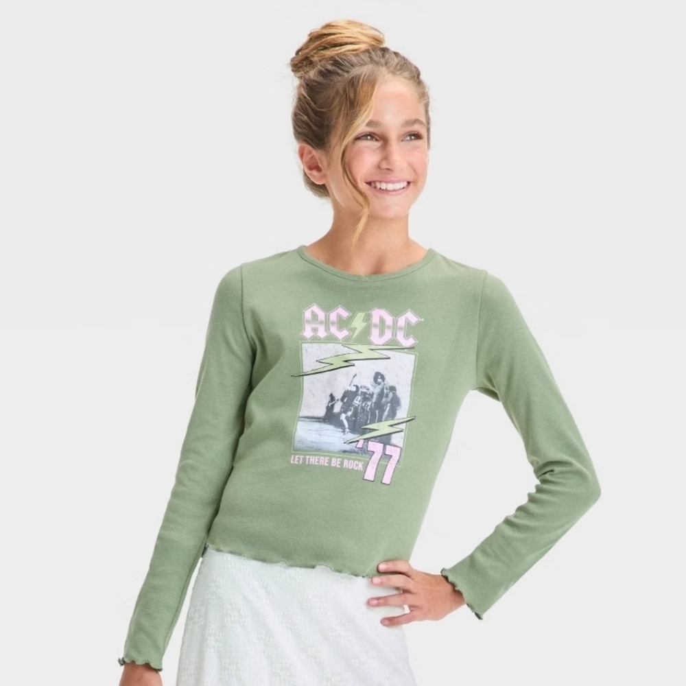 Girls' ACDC Long Sleeve Fitted Graphic T-Shirt - art class Green L
